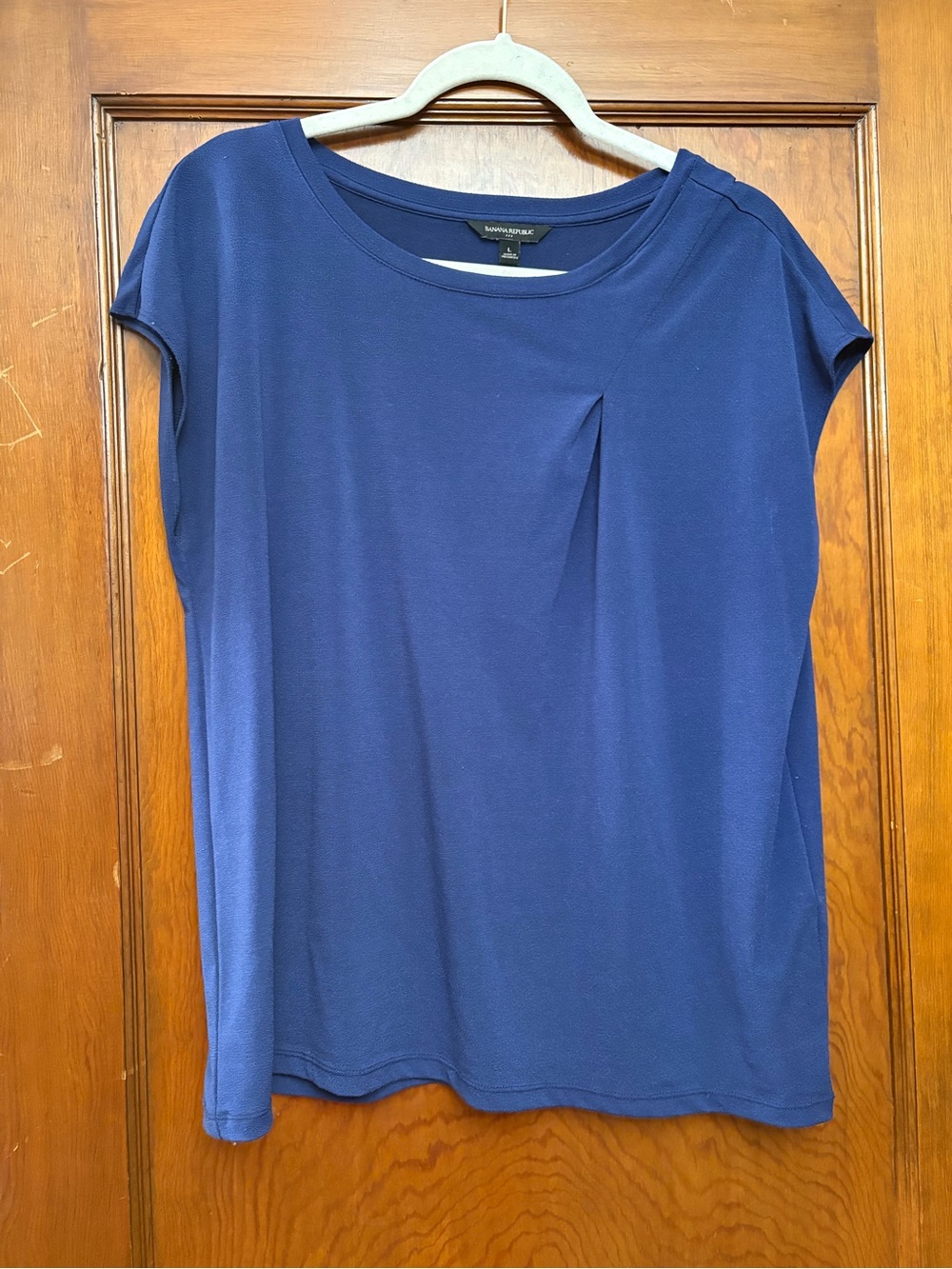 Banana Republic Blue Short Sleeve Pleat Detail Top
